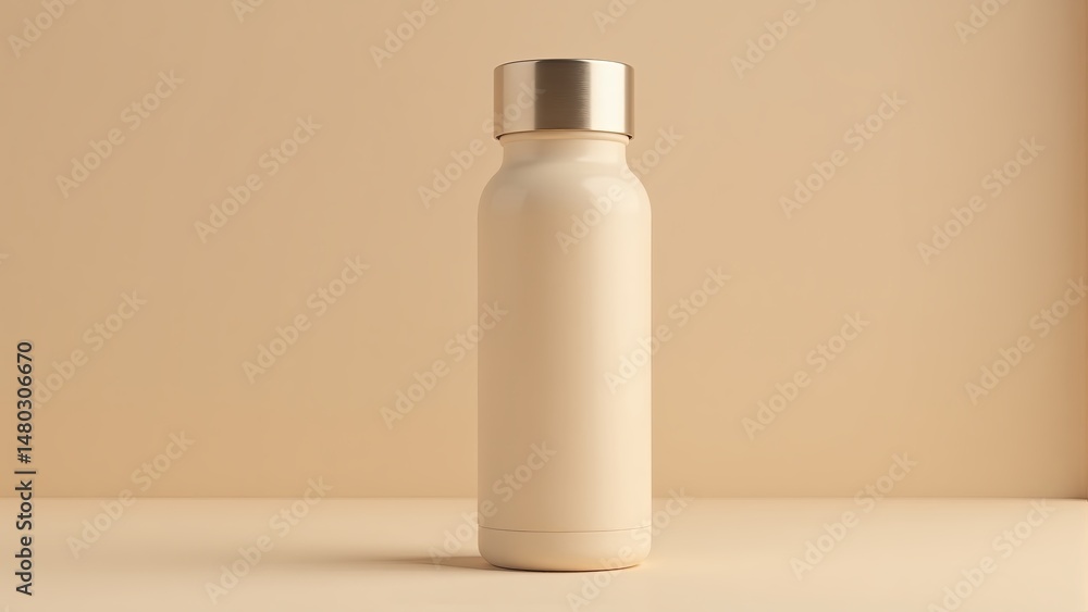 Reusable Beige Bottle Against Beige Backdrop Reusable Beige Bottle Against Beige Backdrop