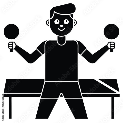 Table Tennis Player Ready to Serve  Action Pose Illustration