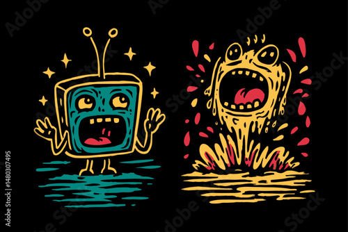 Colorful Cartoon Creature and Television Character Illustration Design