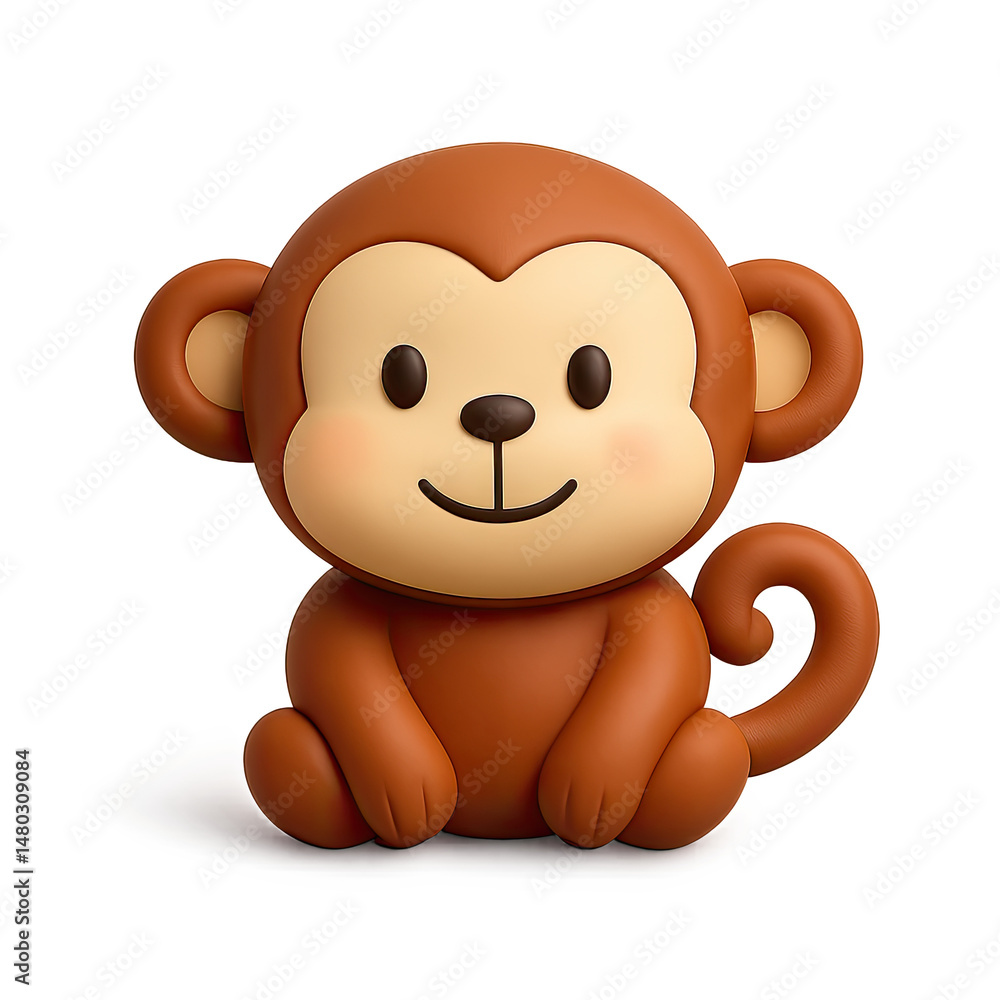 Obraz premium Adorable Brown Cartoon Monkey 3D Render Sitting on Brown Background