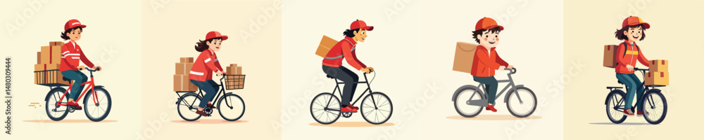Naklejka premium Bike Courier Delivery with Parcel – Eco-Friendly Shipping and Urban Transport Illustration