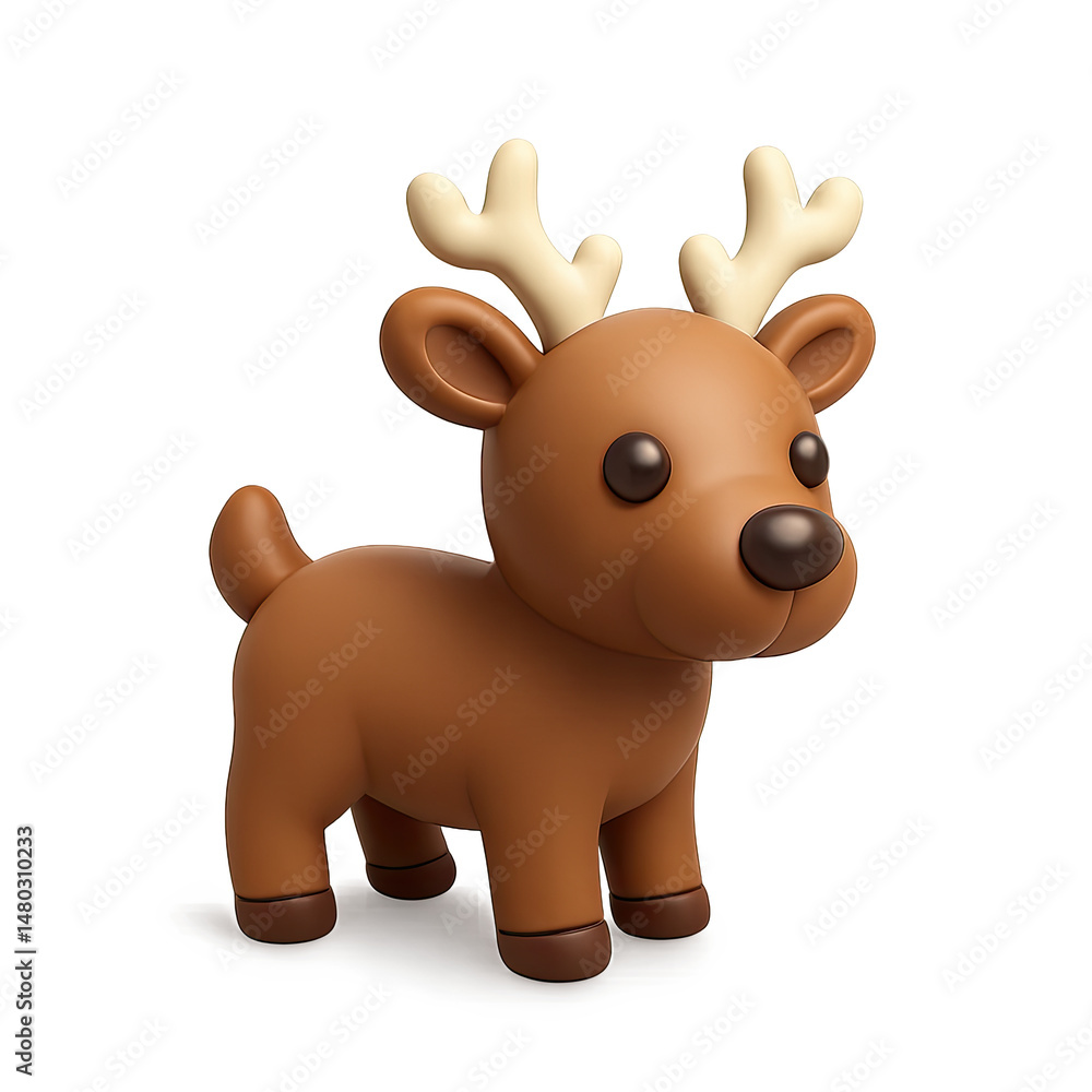 Obraz premium Adorable Brown Cartoon Reindeer with Glowing Antlers 3D Render