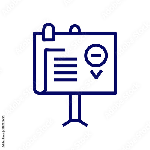 Info board icon on stand for event navigation, exhibition signage, public guidance systems and wayfinding app interfaces


