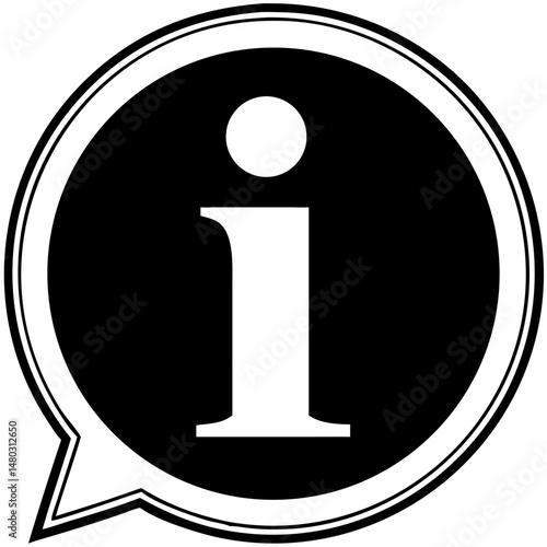 Information icon in speech bubble for digital help tools, FAQ sections, support websites and communication-based UI elements

