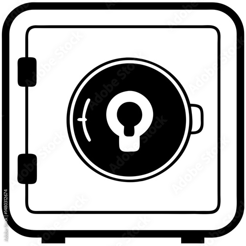 Secure safe icon with circular lock for fintech security designs, data protection visuals, digital banking apps and asset storage concepts

