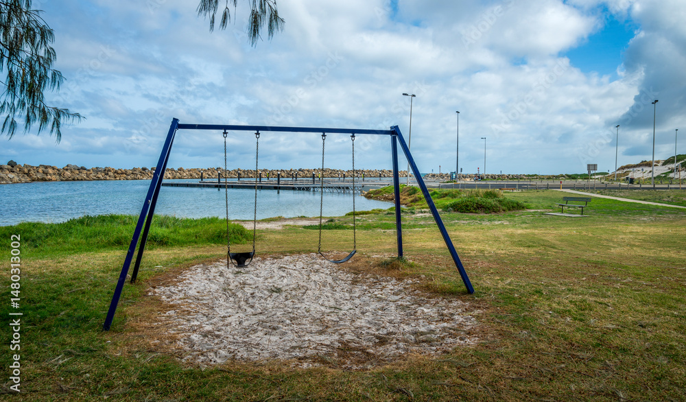 Fototapeta premium Children Swing Set at Ocean Reef Marina, Perth, Australia, 27 March 2020