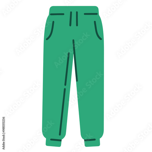 Green sweatpants vector illustration. Simple flat style.  Isolated on white background. Perfect for apparel design, fashion icons, and more.