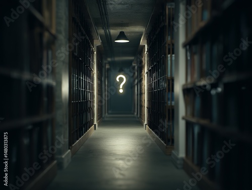 Wallpaper Mural Mysterious library corridor illuminated by a question mark. Torontodigital.ca