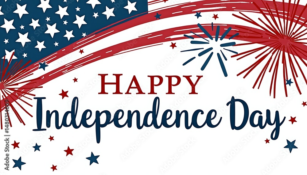 Obraz premium Happy Independence Day Graphic: A graphic illustration of a classic American flag with fireworks bursting around it.