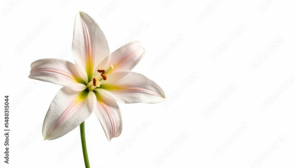 Single lily flower isolated on white background, purity, peace, flower Single lily flower isolated on white background, purity, peace, flower