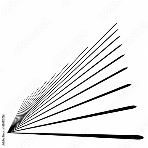 Radial lines, radiating, abstract element lines for explosion, burst, spread theme. Grunge spray paint. Isolated black lines. Modern textured shapes. Dry border in black. Raised lines