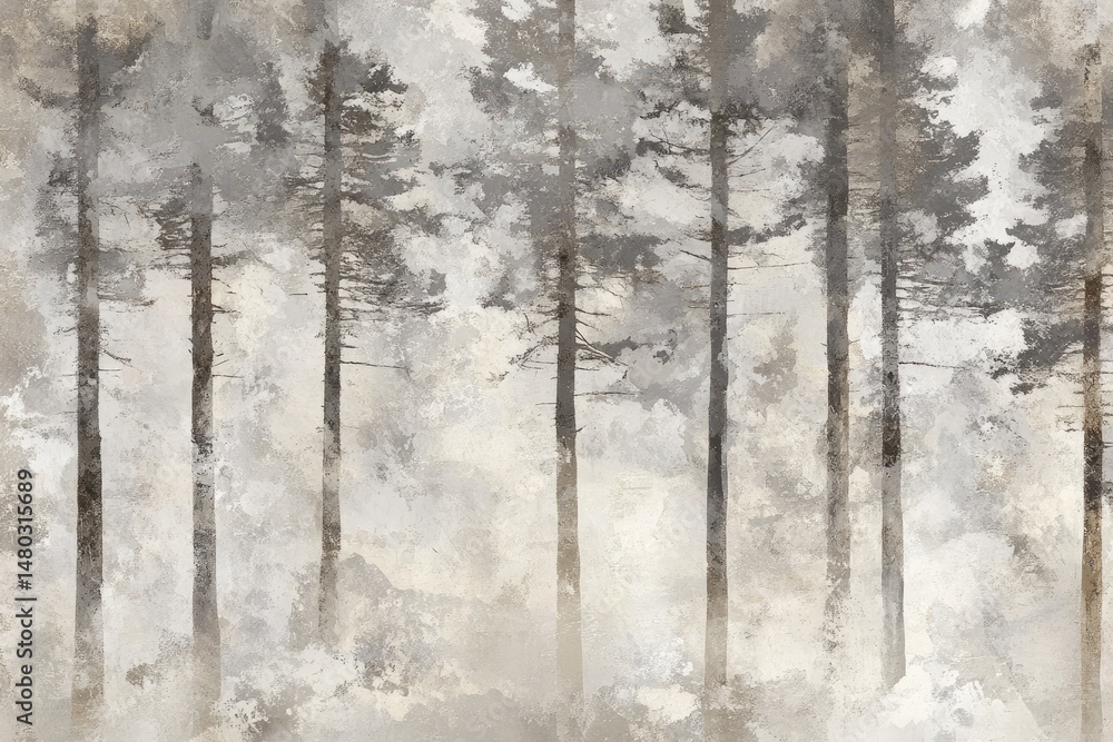 Fototapeta premium Misty forest scene, soft colors