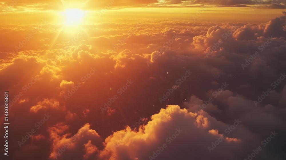 Fototapeta premium Ethereal sunset over cumulus clouds showcasing serene atmospheric perspective