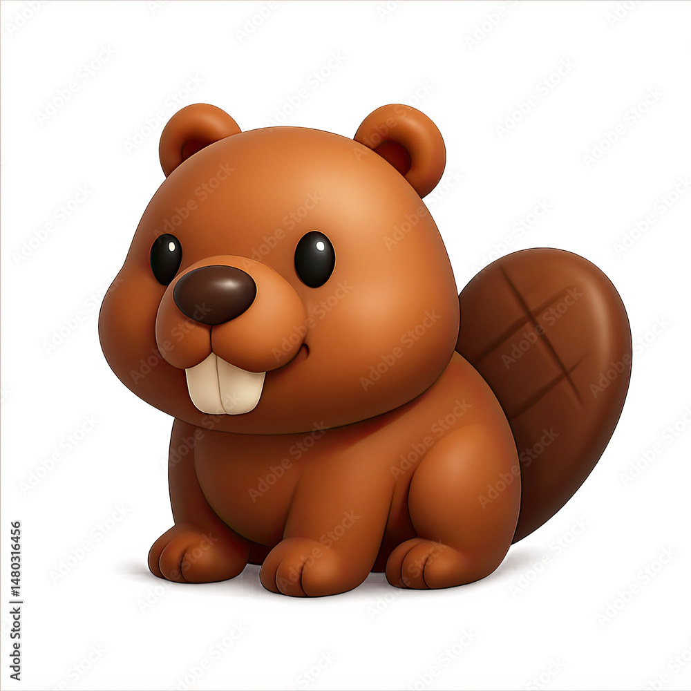 Naklejka premium Adorable Brown Cartoon Beaver 3D Render on Transparent Background