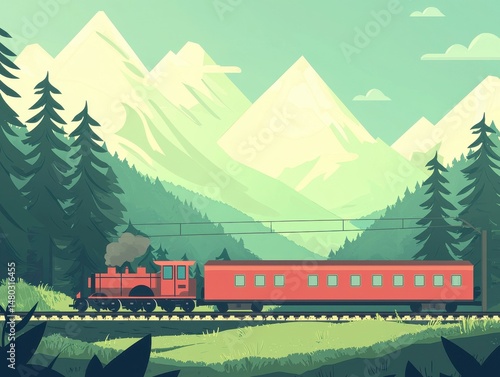 Vintage Train Journey Through Scenic Mountain Landscape