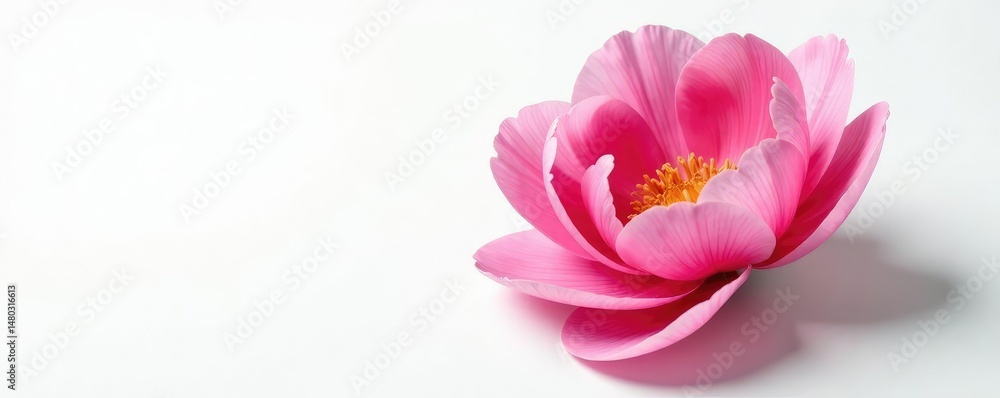 Obraz premium Single peony petal on white background with veins, bloom,