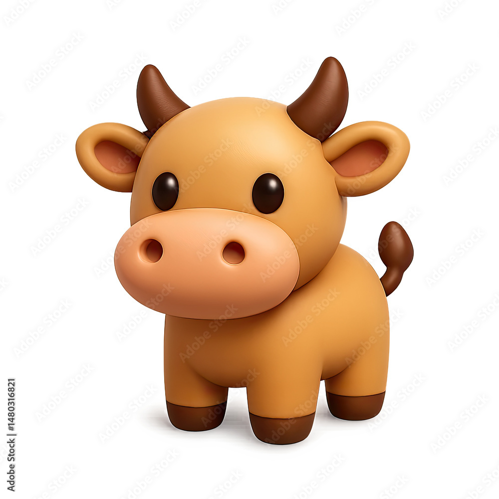 Fototapeta premium Adorable Brown Cartoon Calf 3D Rendering on Brown Background