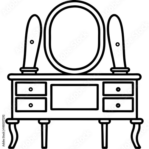 Stylish Dressing Table – Black Silhouette Vector on White