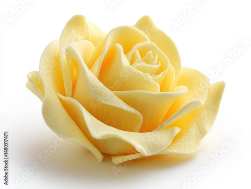 Elegant Yellow Rose Blossom Close Up Studio Shot on White Background Symbolizing Love and Beauty