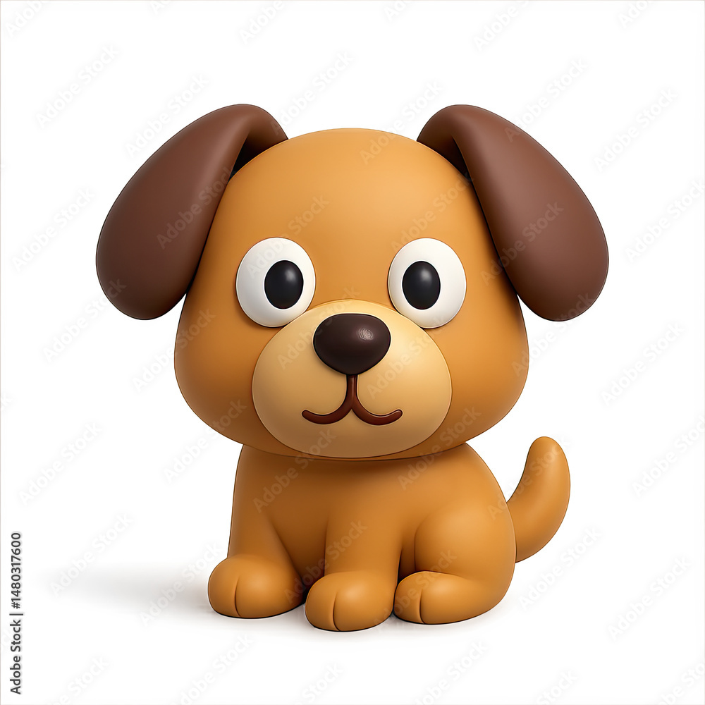 Obraz premium Adorable Brown Cartoon Puppy 3D Render on Brown Background