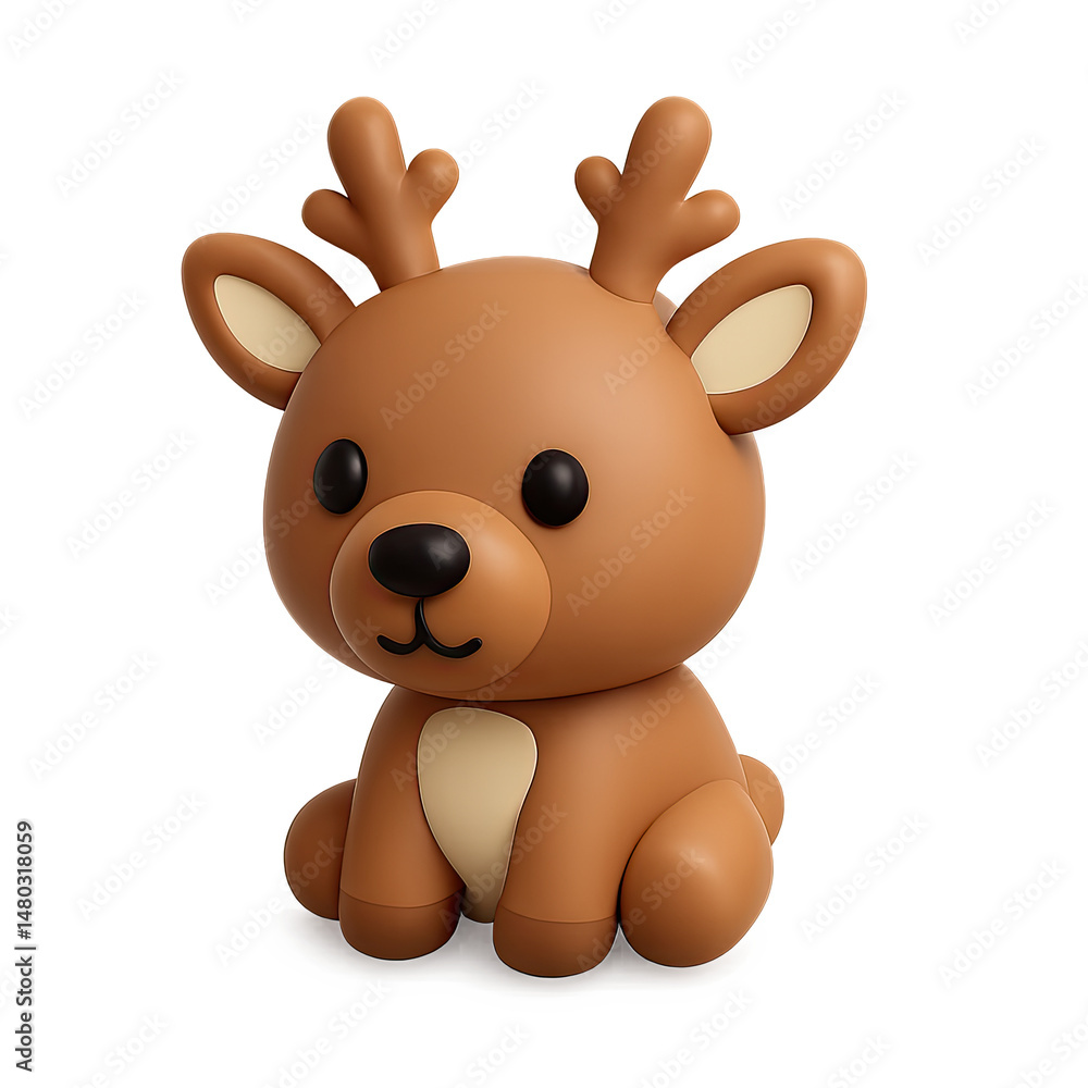 Fototapeta premium Adorable Brown Cartoon Reindeer 3D Render on Brown Background