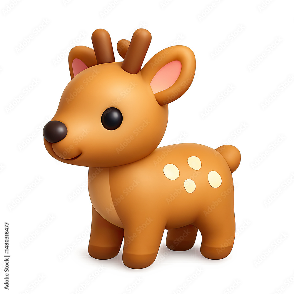 Fototapeta premium Adorable Brown Fawn 3D Render with Antlers on Golden Background
