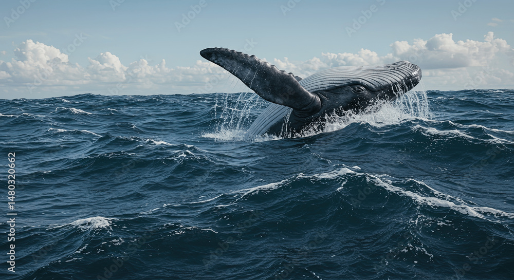 Fototapeta premium Majestic Whale Breaching in Ocean Waves
