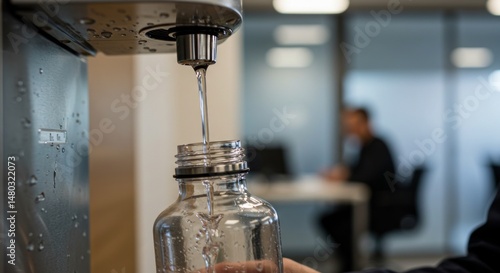 Filling water bottle at office. Photo