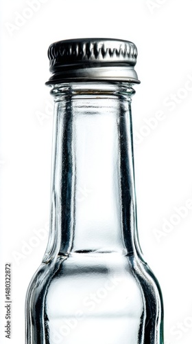 Wallpaper Mural Close-up of Clear Glass Bottle with Silver Cap on White Background Studio Shot Minimalist Style Product Photography Torontodigital.ca