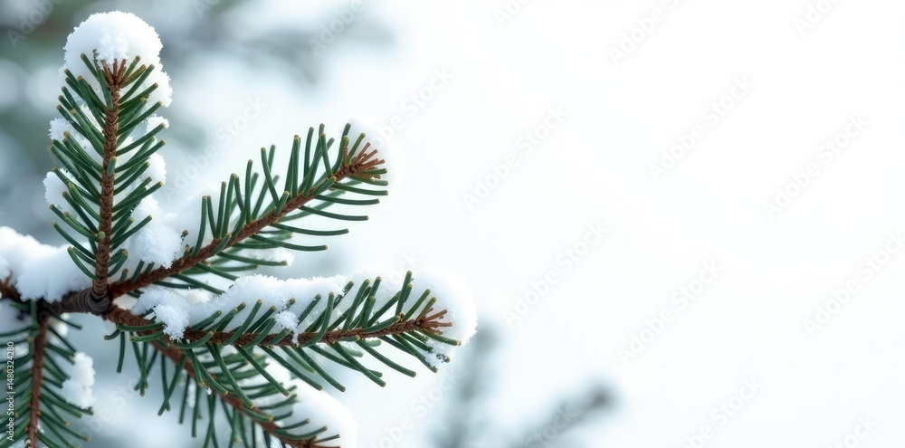 Snowy fir branches against a pure white background, nature, landscape, minimalist Snowy fir branches against a pure white background, nature, landscape, minimalist