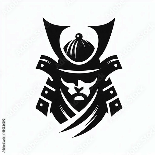 Monochrome Samurai Helmet Logo on White Background