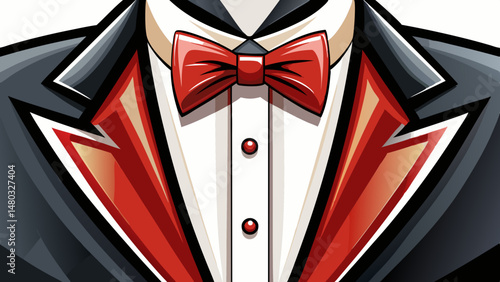 close up Symbolizing formal excellence and prestige, the tuxedo and bow tie together form a powerful visual cue for class, confidence, and style. A flawless icon for upscale fashion concepts. white ba