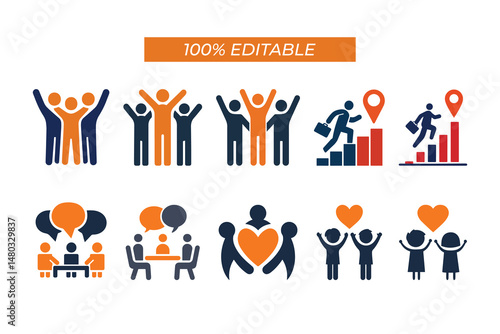 Community Engagement and Child Development Icons Easily changes to any color