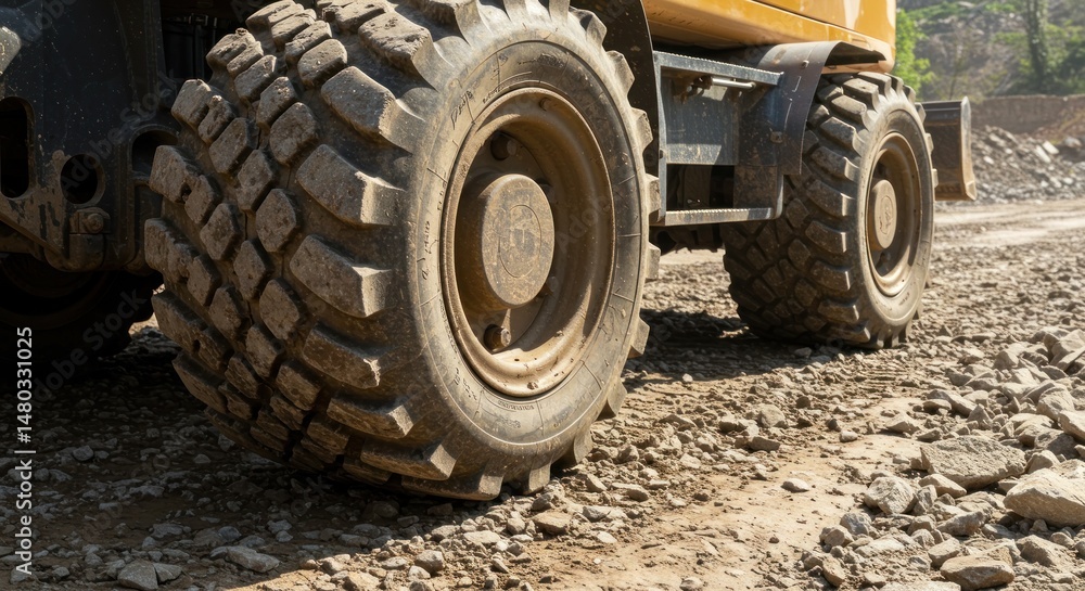 Heavy machinery tire on gravel - photo Heavy machinery tire on gravel - photo
