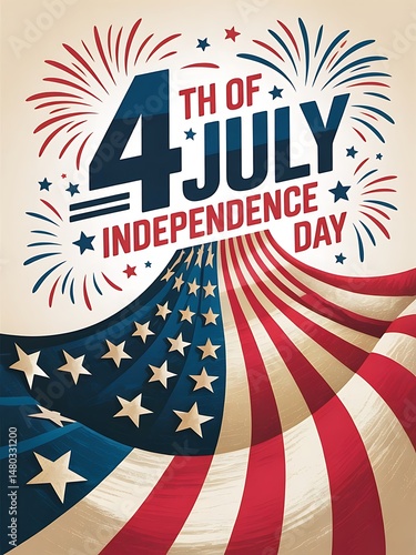 Fourth of July Independence Day Celebration Design with Fireworks and American Flag