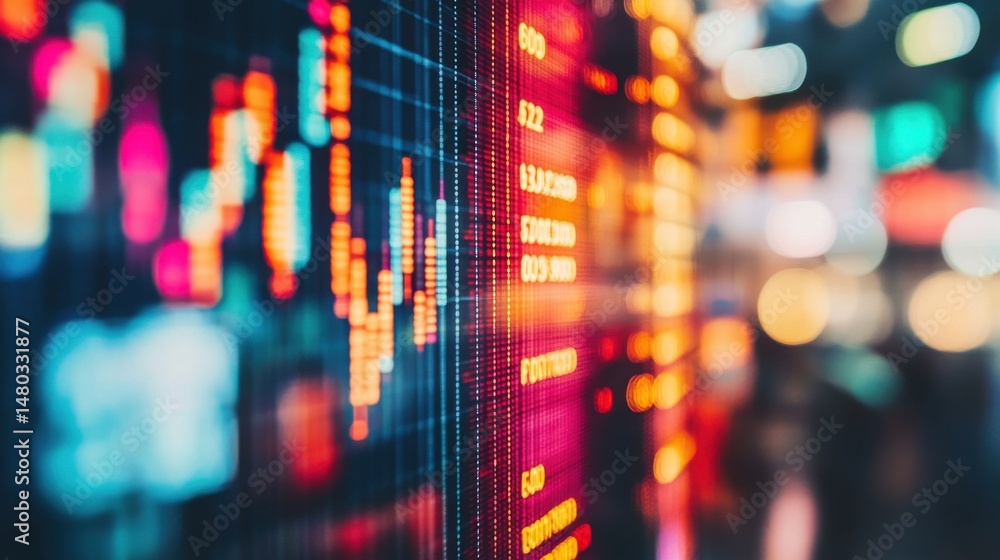 Fototapeta premium Vibrant Financial Data Visualization on Screen with Blurred Background