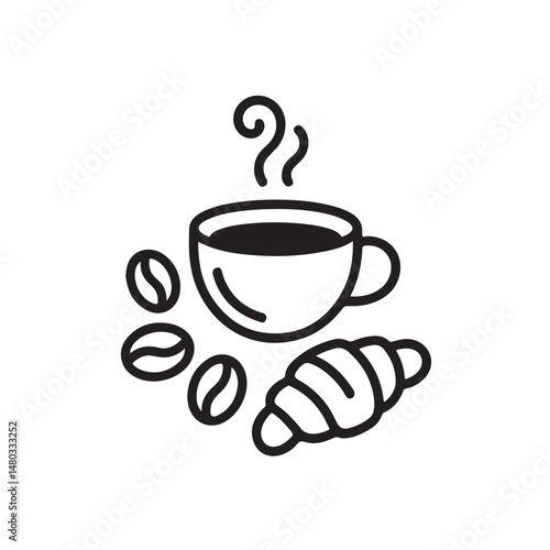 Coffee Shop and Café Icons Vector Set – Black Silhouettes of Cups, Beans, and Pastries