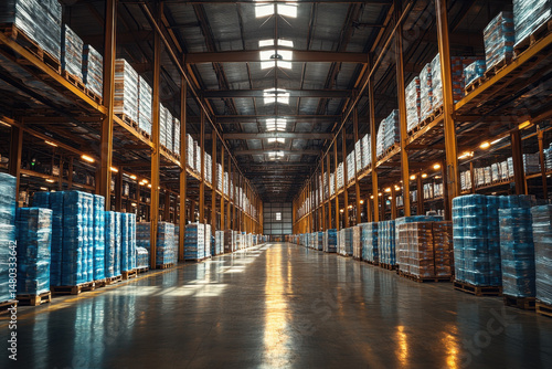 Numerous boxes stacked in a large warehouse.