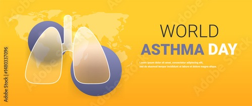 World Asthma Day poster on yellow. Awareness health care banner illustration