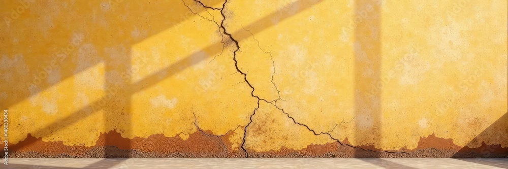 Obraz premium Weathered stucco wall with brown grunge texture and scattered cracks, coarse, texture, stuccowall