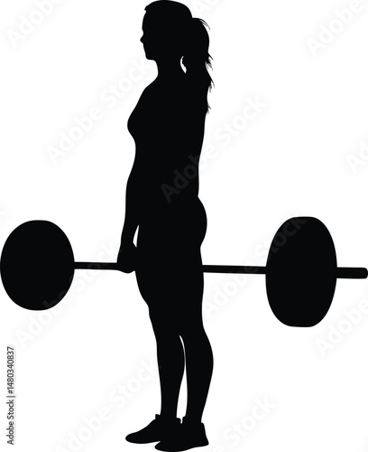 "female weightlifter silhouette, fitness woman icon, gym training vector
