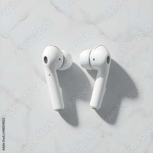 Minimalist White Earbuds Vector – Transparent Background – E-Commerce Product Graphic