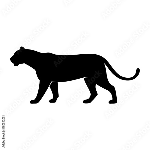 Black panther silhouette vector illustration walking jaguar animal wildlife predator design isolated