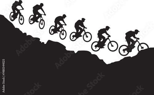 Mountain Biker Silhouettes Downhill Cycling Vector