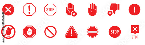 Refuse or reject icon set. stop icon vector.