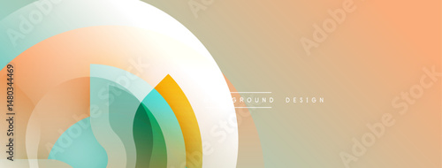 Abstract design features layered circles, soft colors. Gradient background creates modern visual effect. Minimalist composition.