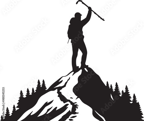Mountain Climber Silhouette Reaching Summit Achievement and Success
