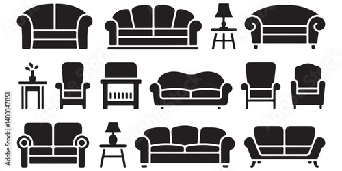 set of black vector various style furniture silhouettes	
