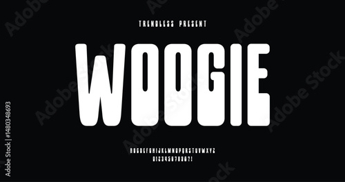 WOOGIE: Bold retro condensed font! Uppercase, lowercase, numerals & ampersand. Perfect for posters, movies, t-shirts & merch. Futuristic yet playful. 