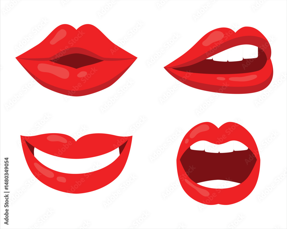 Lips patches collection. Vector illustration of sexy doodle woman's lips expressing different emotions, such as smile, kiss, half-open mouth, biting lip, lip licking, tongue out. Isolated on white. Lips patches collection. Vector illustration of sexy doodle woman's lips expressing different emotions, such as smile, kiss, half-open mouth, biting lip, lip licking, tongue out. Isolated on white.